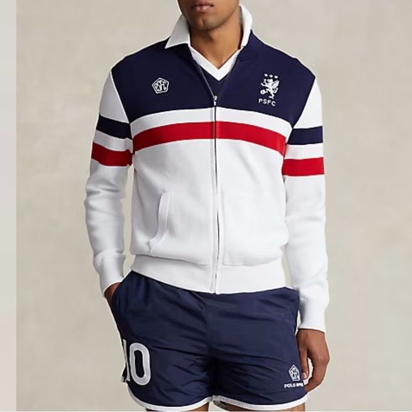 Polo by Ralph Lauren Navy and White Cotton-Blend Full-Zip Sweater - Picture 3 of 9